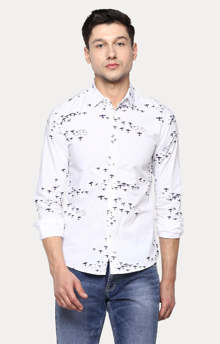 Spykar | spykar White Printed Slim Fit Casual Shirt