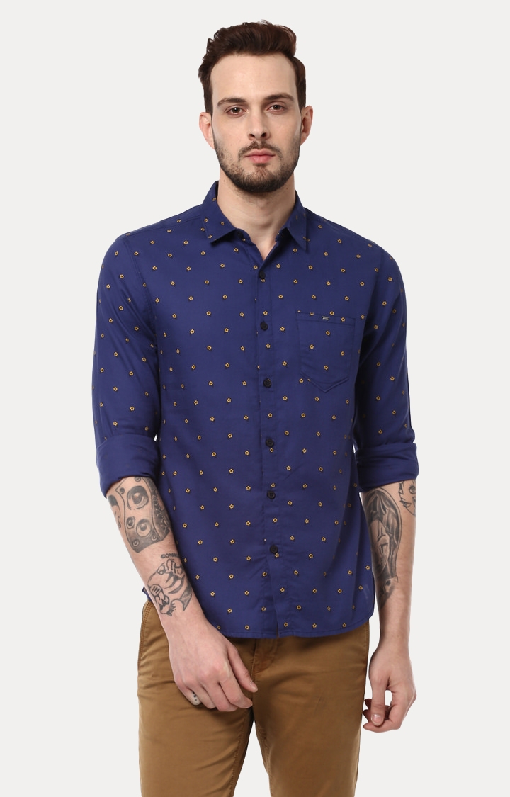 SPYKAR | spykar Blue Printed Slim Fit Casual Shirt