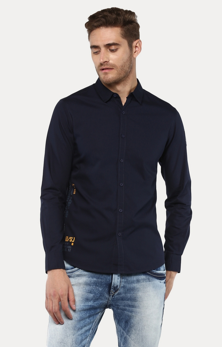 SPYKAR | spykar Blue Solid Slim Fit Casual Shirt
