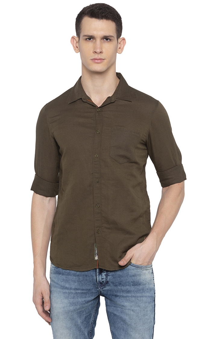 SPYKAR | spykar Olive Solid Casual Shirt