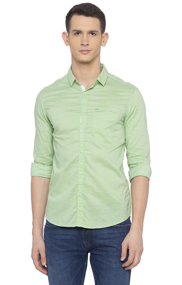 Spykar | spykar Lime Green Striped Slim Fit Casual Shirt