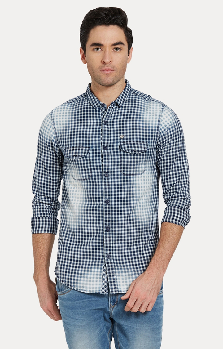Spykar | spykar Blue Checked Slim Fit Casual Shirt