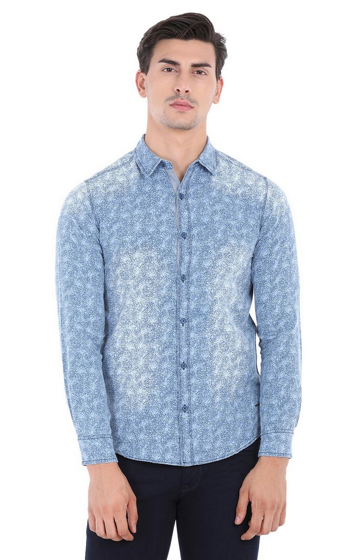 Spykar | spykar Blue Printed Slim Fit Casual Shirt