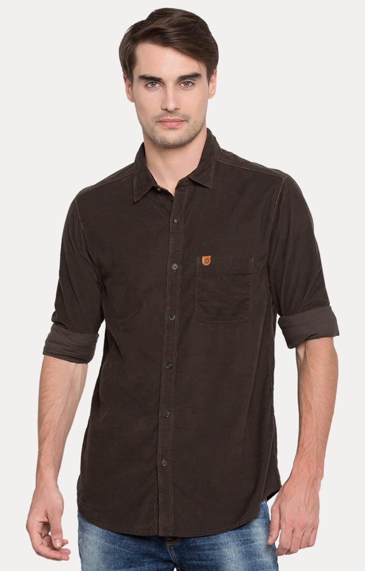SPYKAR | spykar Brown Solid Slim Fit Casual Shirt