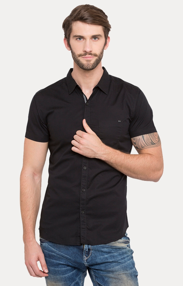 Spykar | spykar Black Solid Slim Fit Casual Shirt