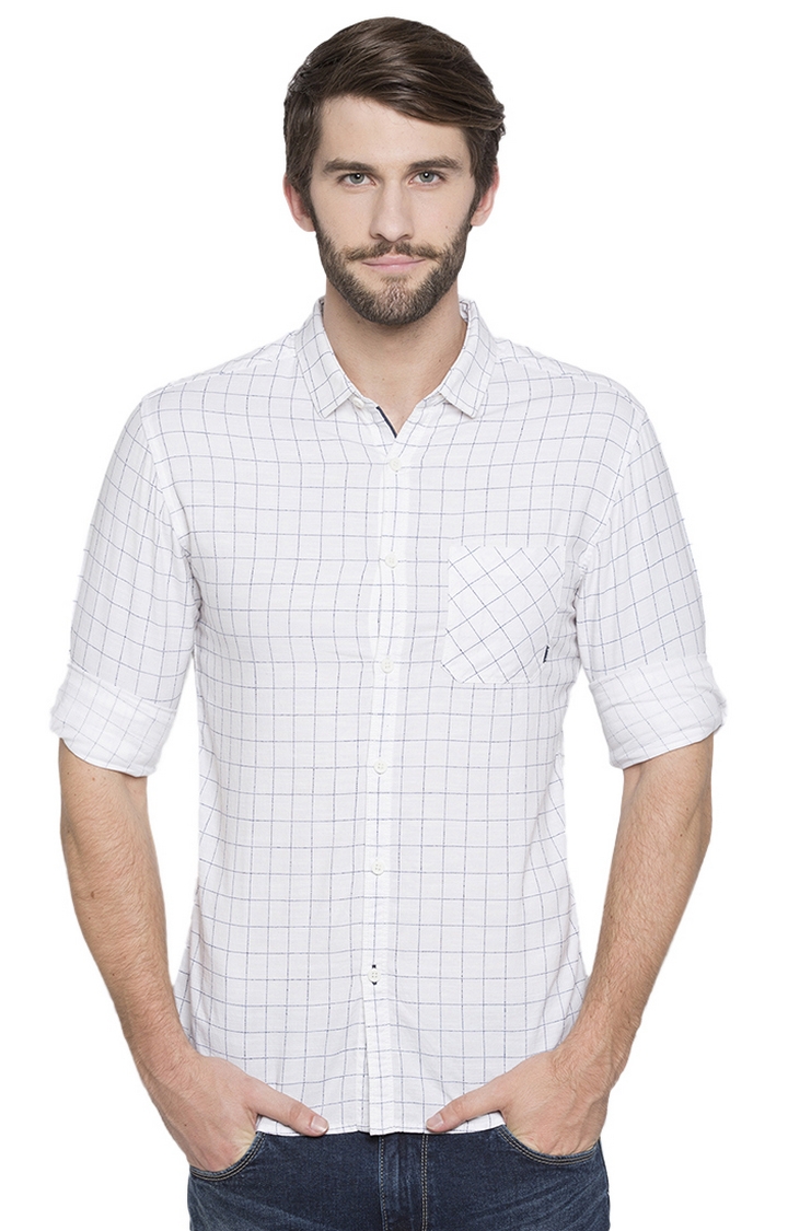 Spykar | spykar White Checked Slim Fit Casual Shirt