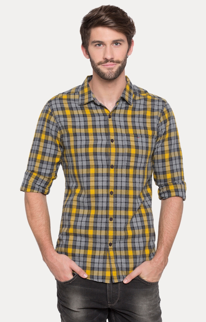 Spykar | spykar Yellow Checked Slim Fit Casual Shirt