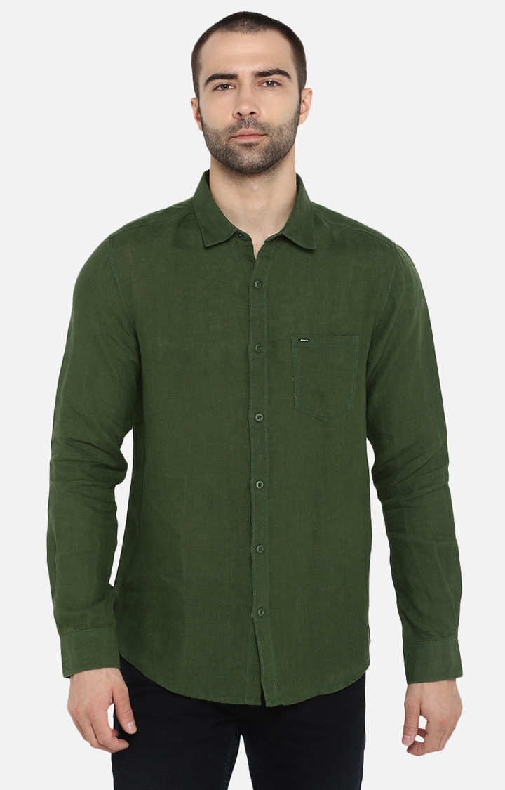 Spykar | spykar Green Solid Slim Fit Casual Shirt