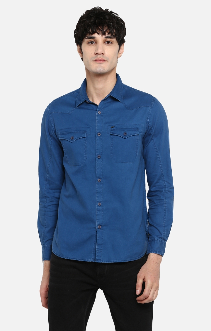 Spykar | spykar Blue Solid Slim Fit Casual Shirt