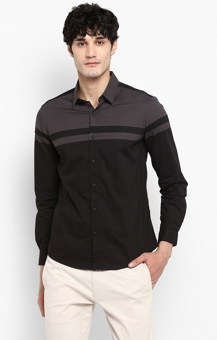 Spykar | spykar Black Striped Slim Fit Casual Shirt