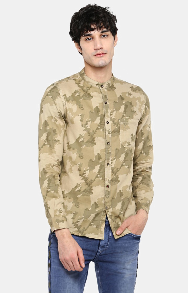 Spykar | spykar Khaki Camouflage Slim Fit Casual Shirt