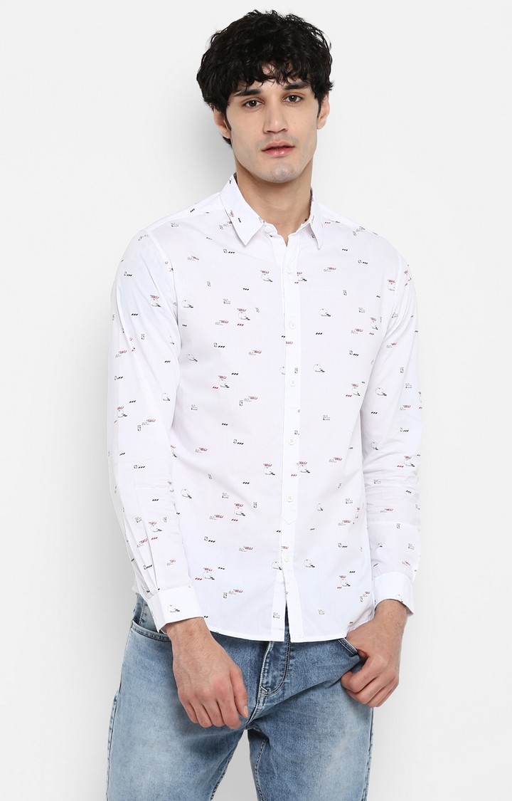 Spykar | spykar White Printed Slim Fit Casual Shirt