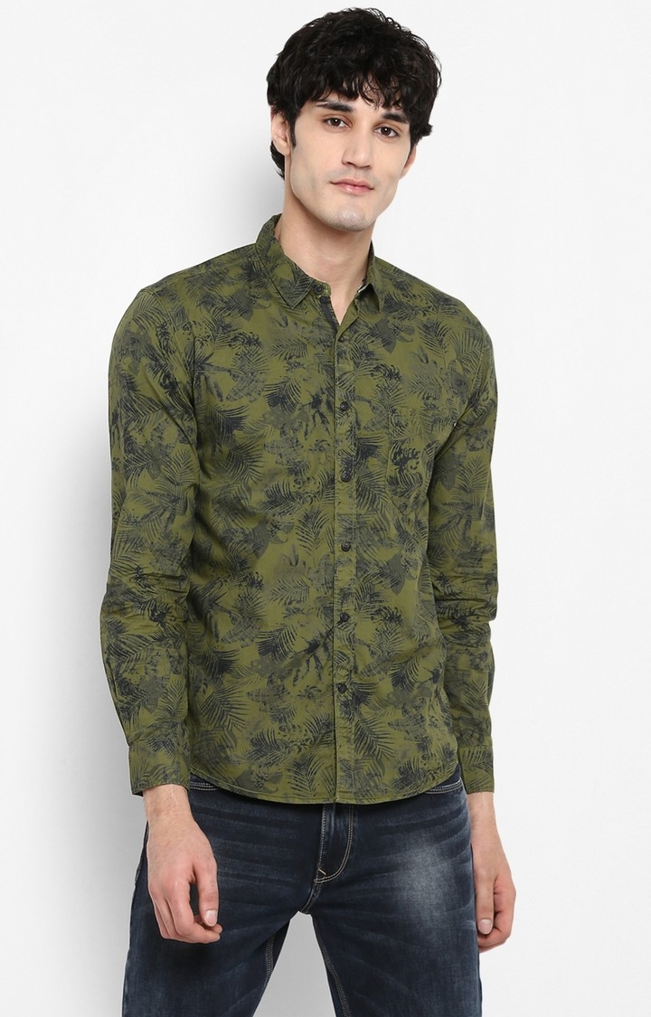 Spykar | spykar Green Printed Slim Fit Casual Shirt