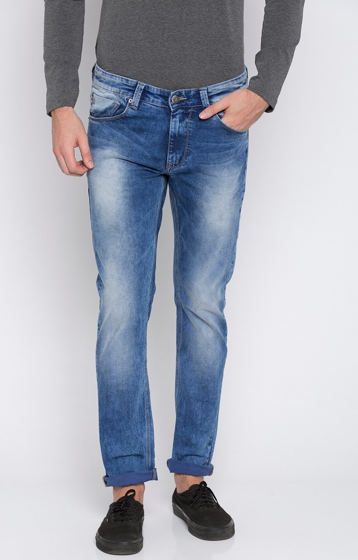 Spykar | Spykar Blue Solid Slim Thigh Narrow Leg Fit Jeans