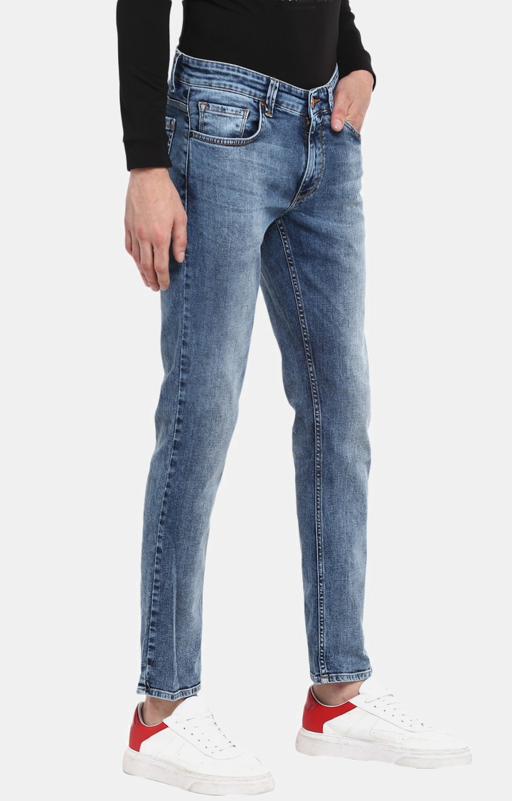 SPYKAR | Spykar Mid Blue Solid Slim Thigh Narrow Leg Fit Jeans
