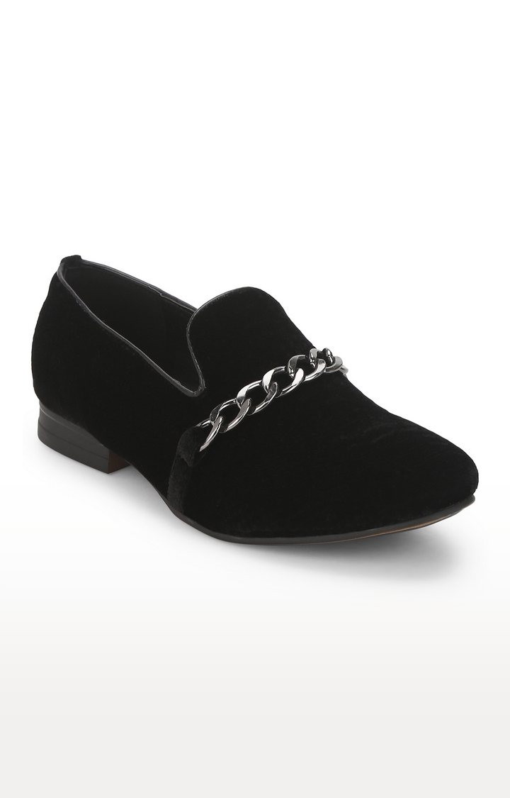 Truffle Collection | Black Velvet Chain Men Loafers