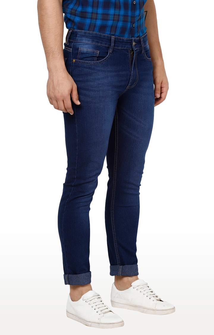 Urbano Fashion | Dark Blue Solid Tapered Jeans