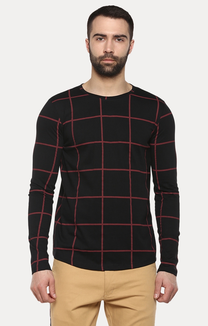 Urbano Fashion | Black Checked T-Shirt