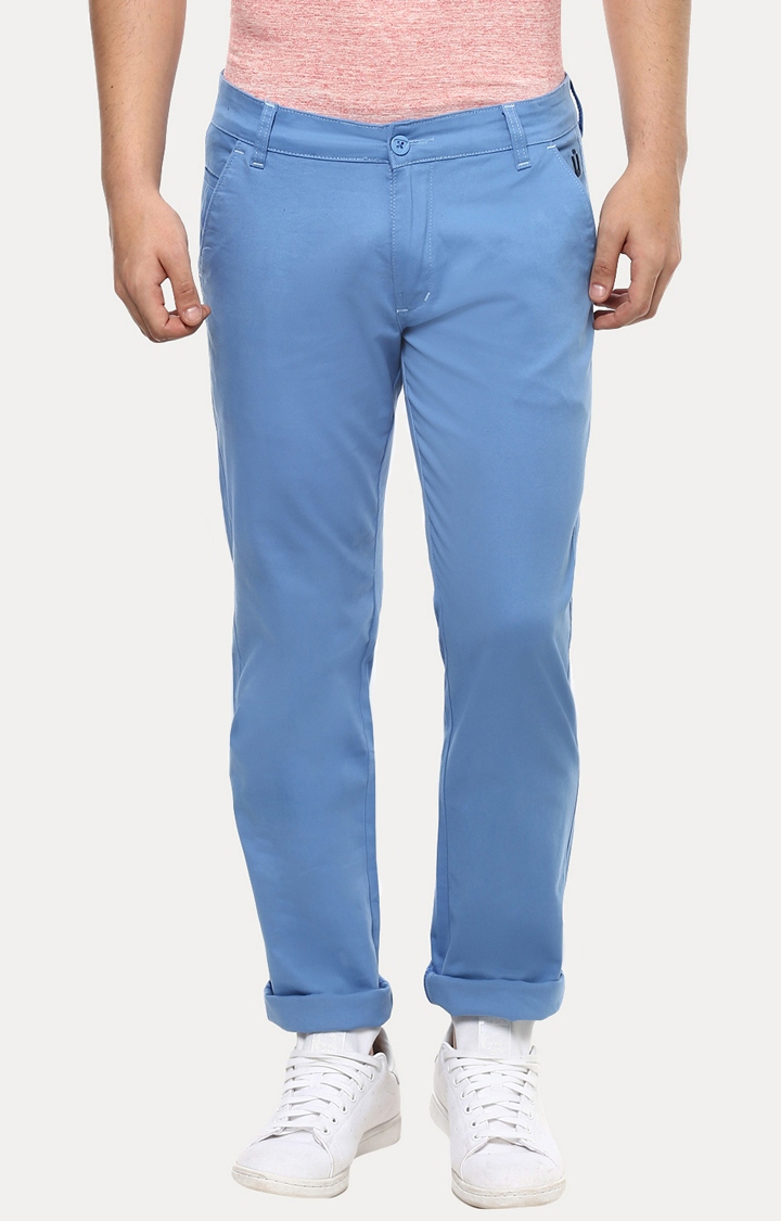Sky Blue Solid Straight Chinos