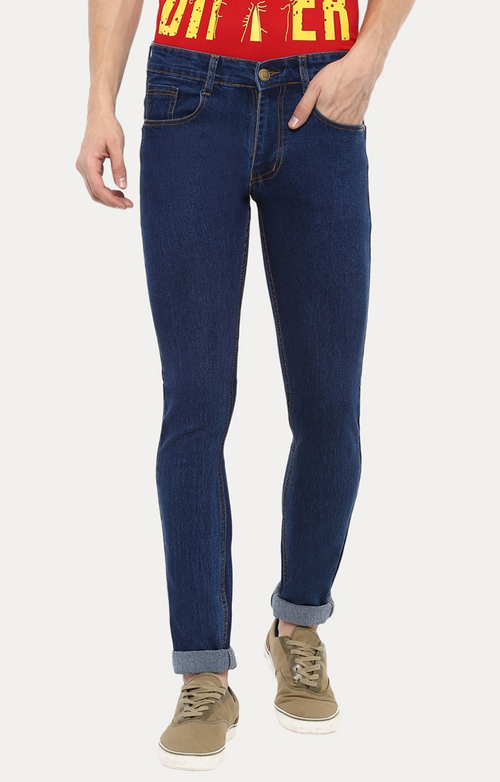 Blue Solid Straight Jeans