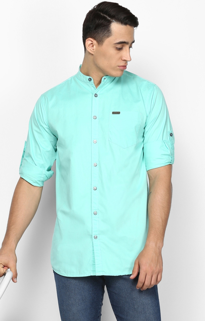 Urbano Fashion | Aqua Blue Solid Casual Shirt
