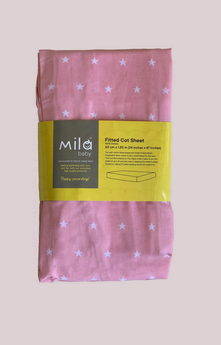 Mila Baby Pink Stars Fitted Cot Sheet Small