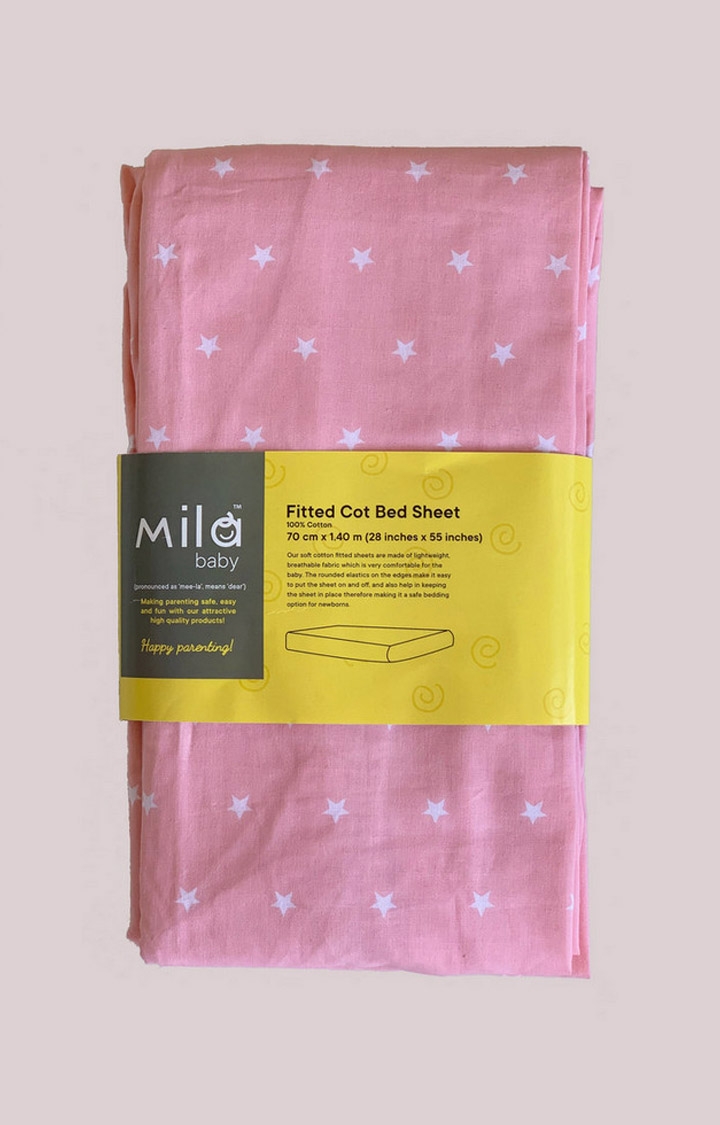 Mila Baby Pink Stars Fitted Cot Bed Sheet Large