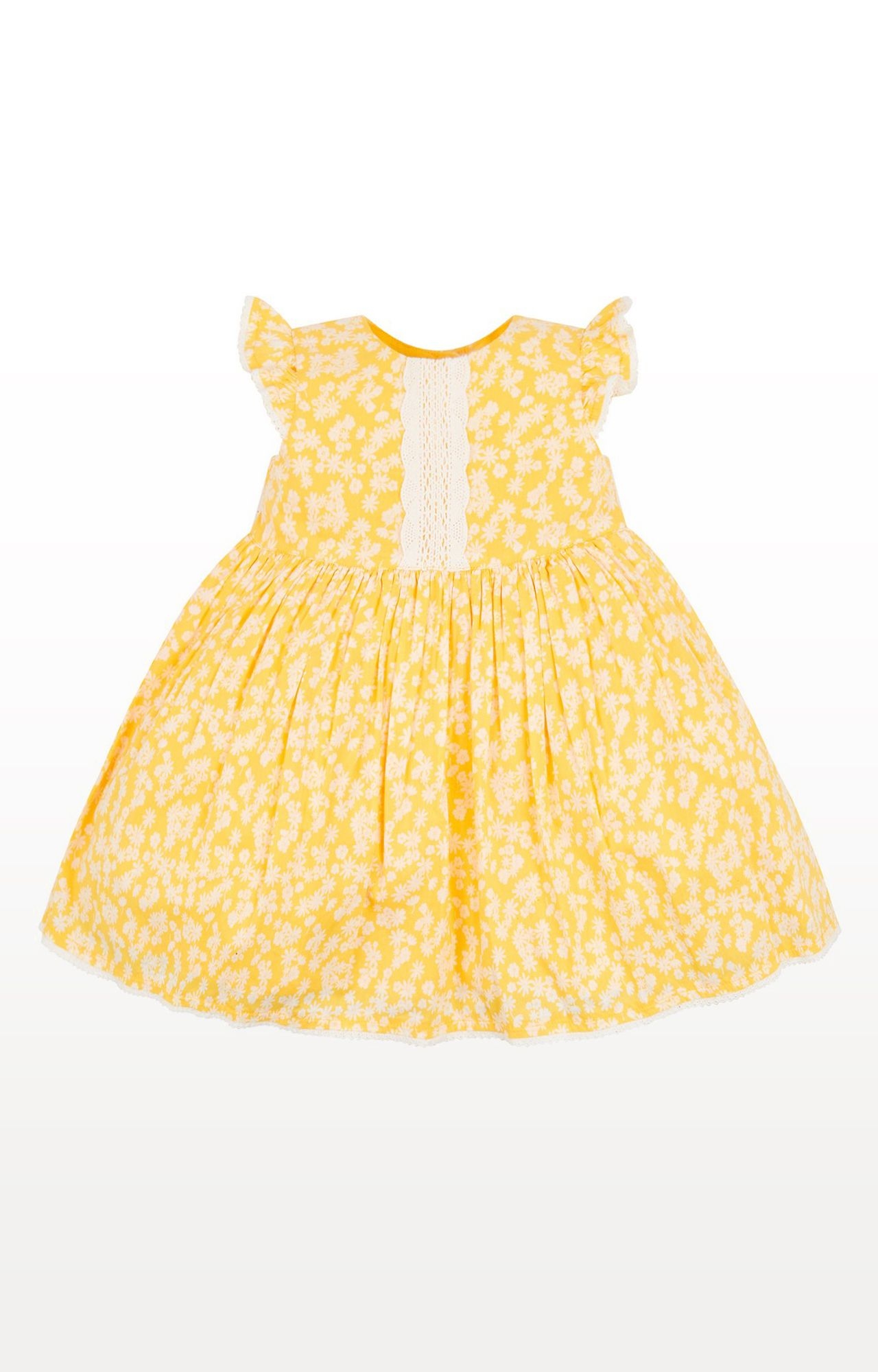 Mothercare | Yellow Floral Dress With Crochet Detail