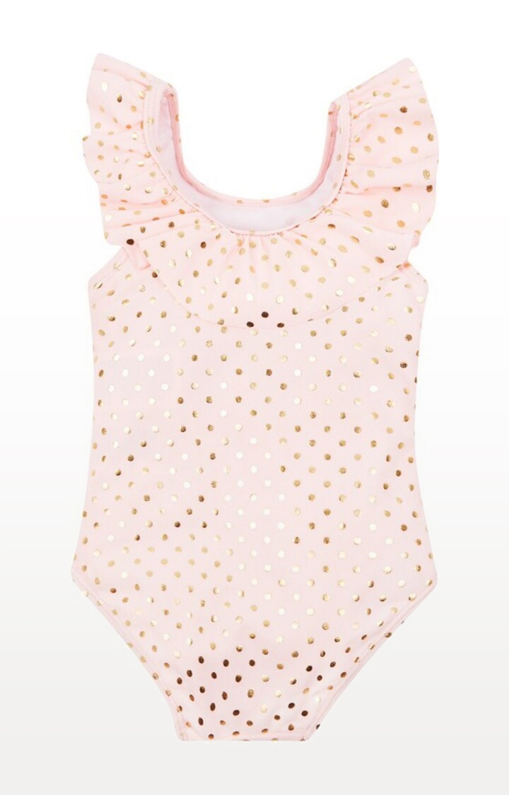 Mothercare | Pink and Gold Printed Polka Dot Swimsuit