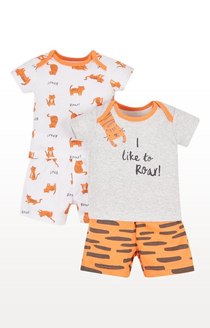 Mothercare | Orange Printed Tiger Shortie Pyjamas - Pack of 2
