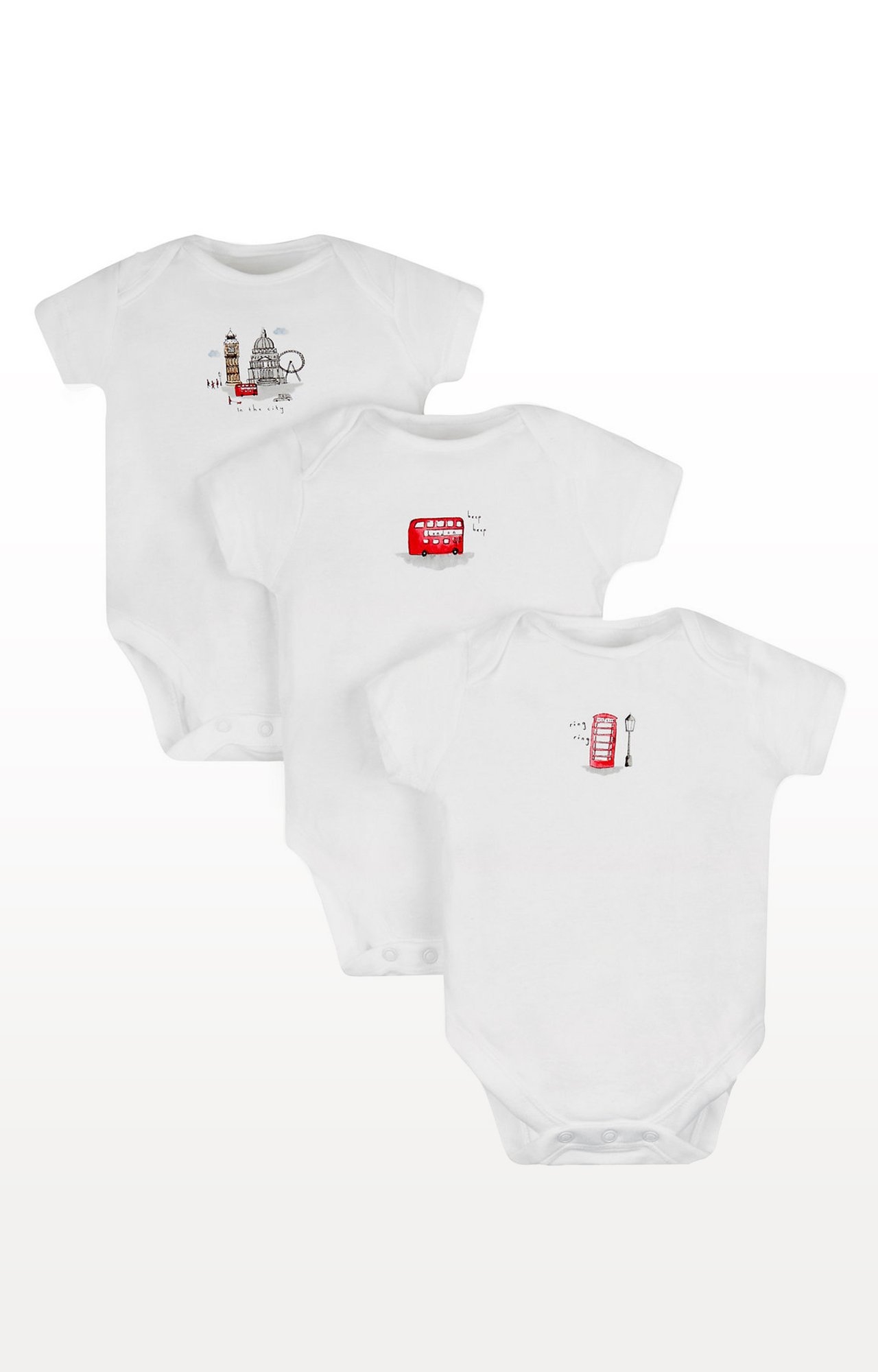 Mothercare | White Printed Romper - Pack of 3