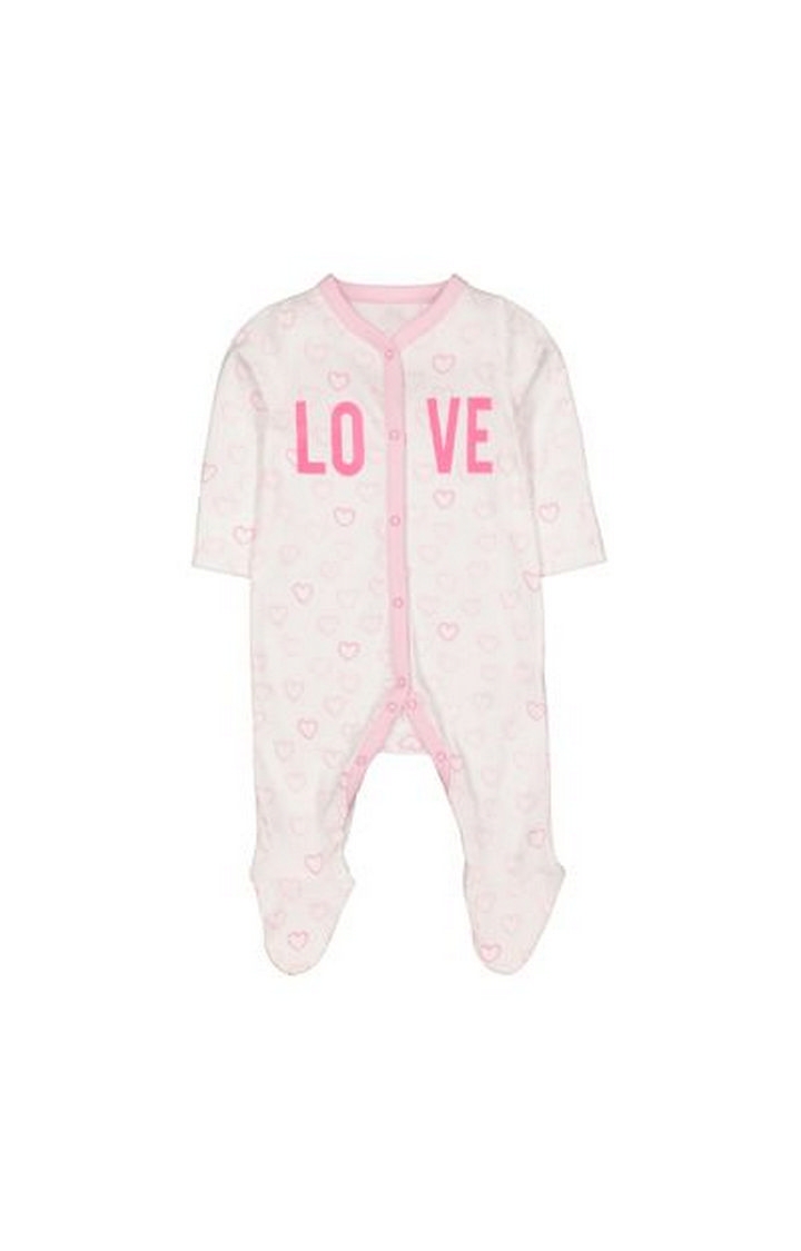 Mothercare | Pink And White Love Hearts Sleepsuit