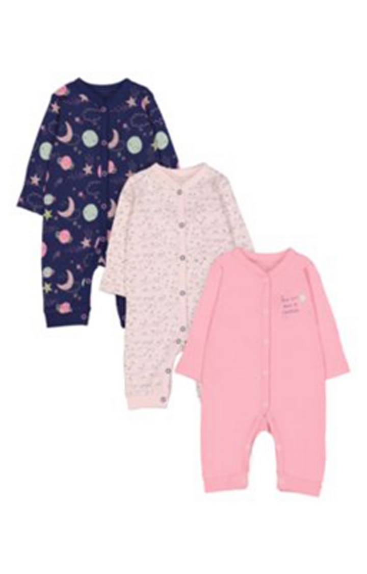Mothercare | Pink And Purple Space Sleepsuits - 3 Pack