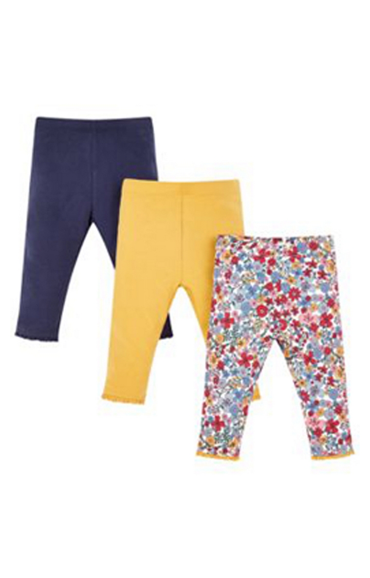 Mothercare | Navy And Mustard Floral Leggings - 3 Pack