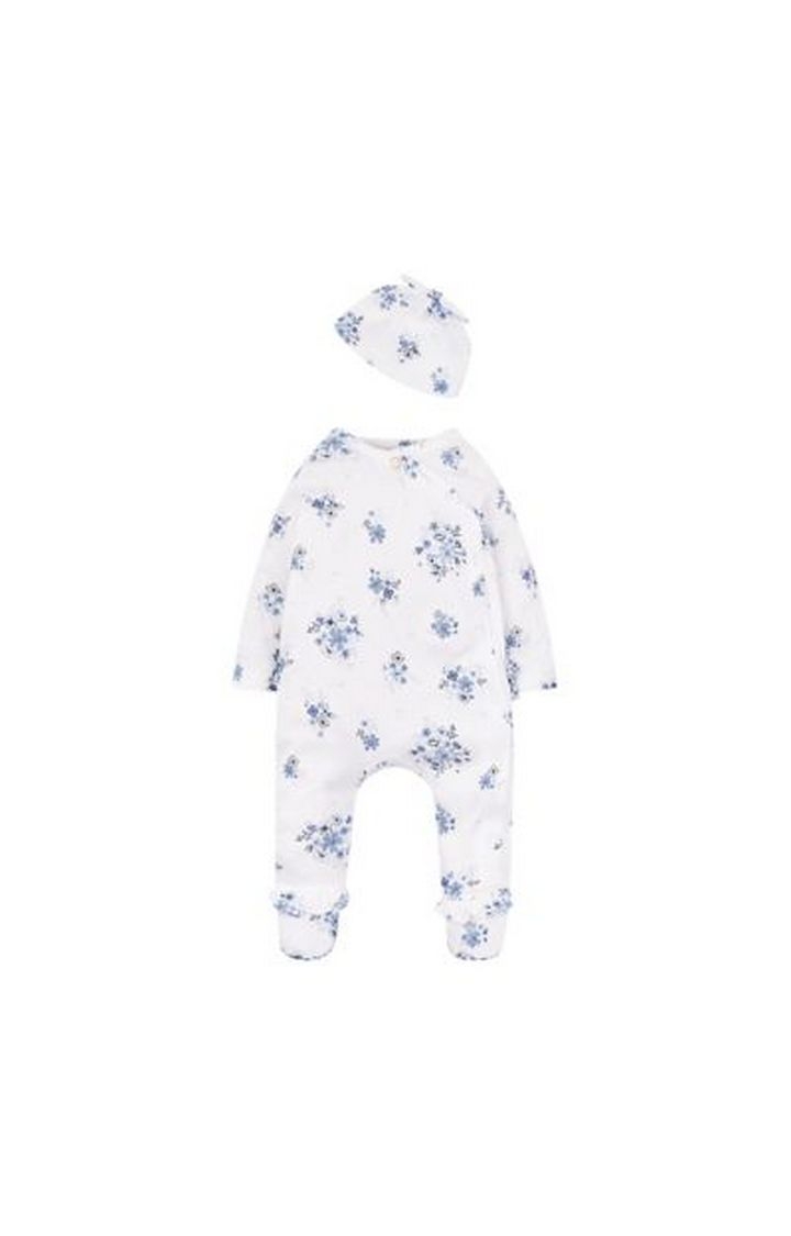 Mothercare | White And Blue Floral All In One And Hat Set