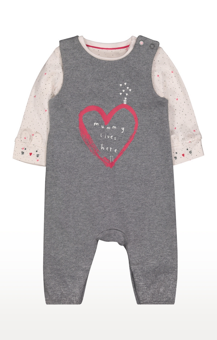 Mothercare | Grey Heart Dungarees And Bodysuit Set