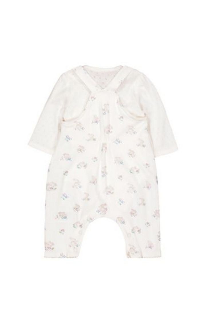 Floral Bunny Dungarees And Bodysuit Set
