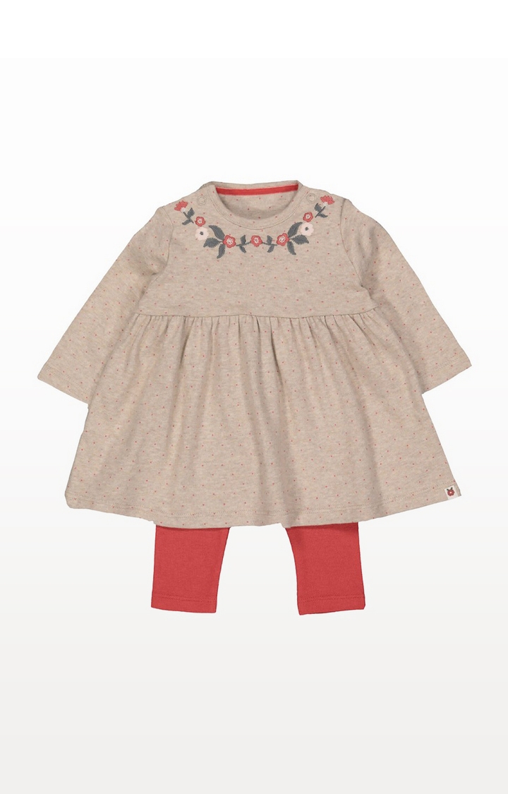Mothercare | Oatmeal Spot Floral Dress And Leggings