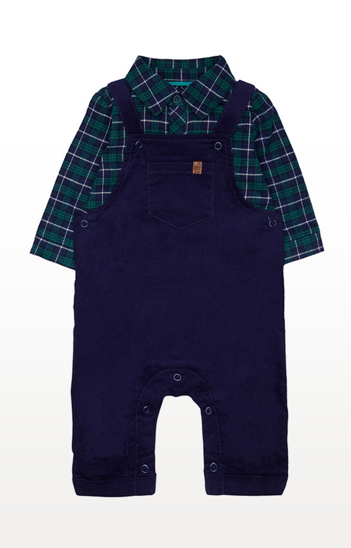 Mothercare | Navy Cord Dungarees And Check Bodysuit Set