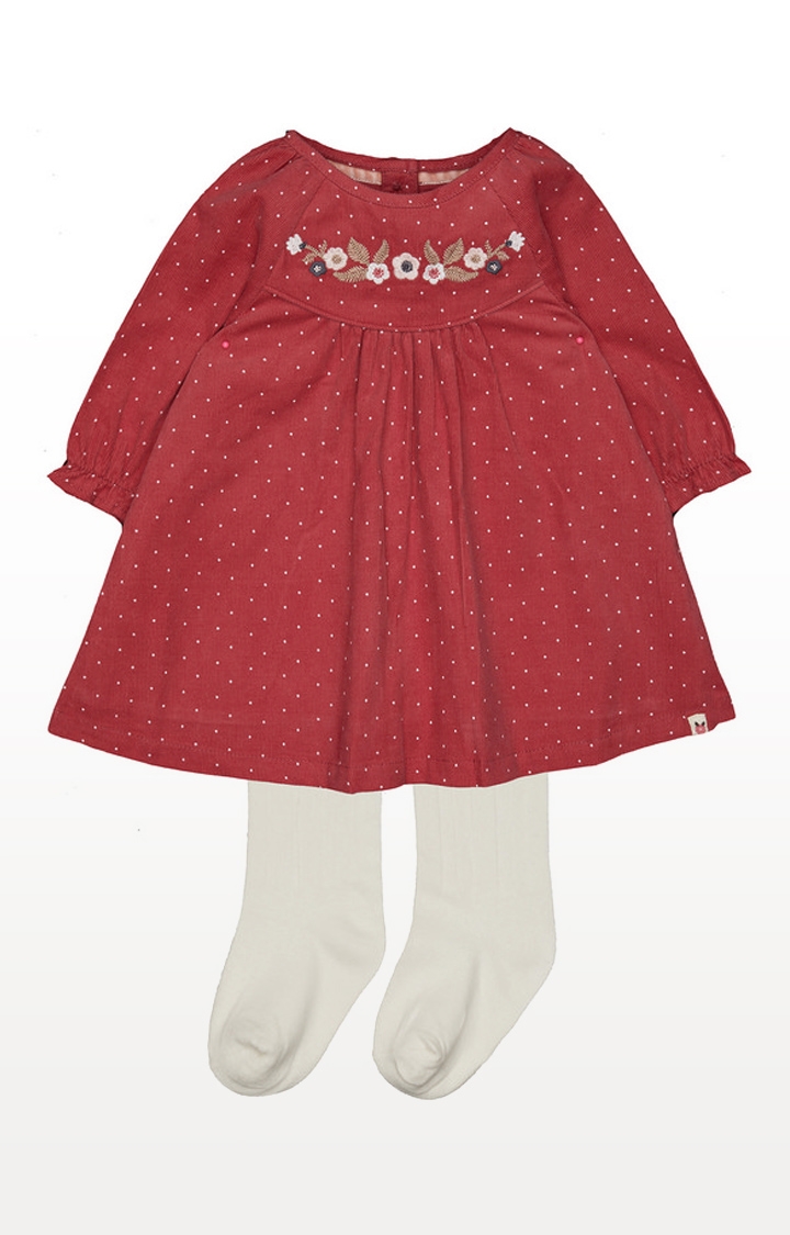 Mothercare | Pink Spot Floral Cord Dress And Tights