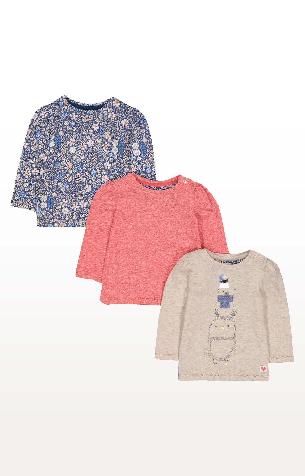 Mothercare | Oatmeal, Floral and Pink T-Shirts - Pack of 3