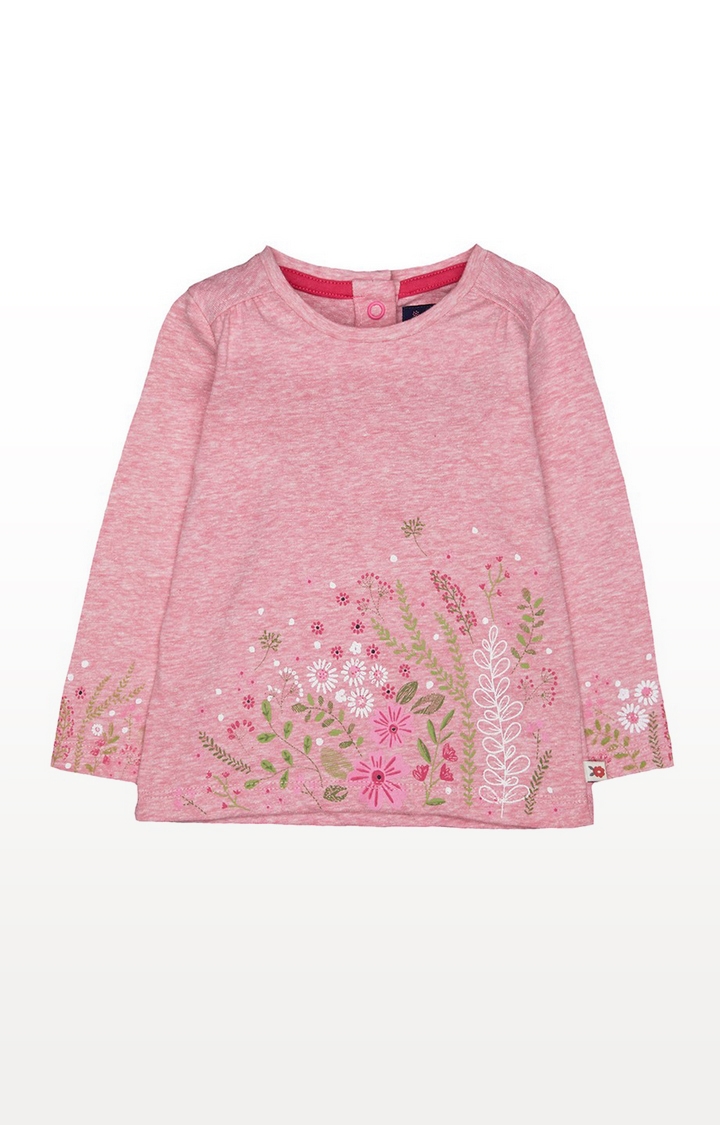 Mothercare | Pink Marl Floral Border T-Shirt