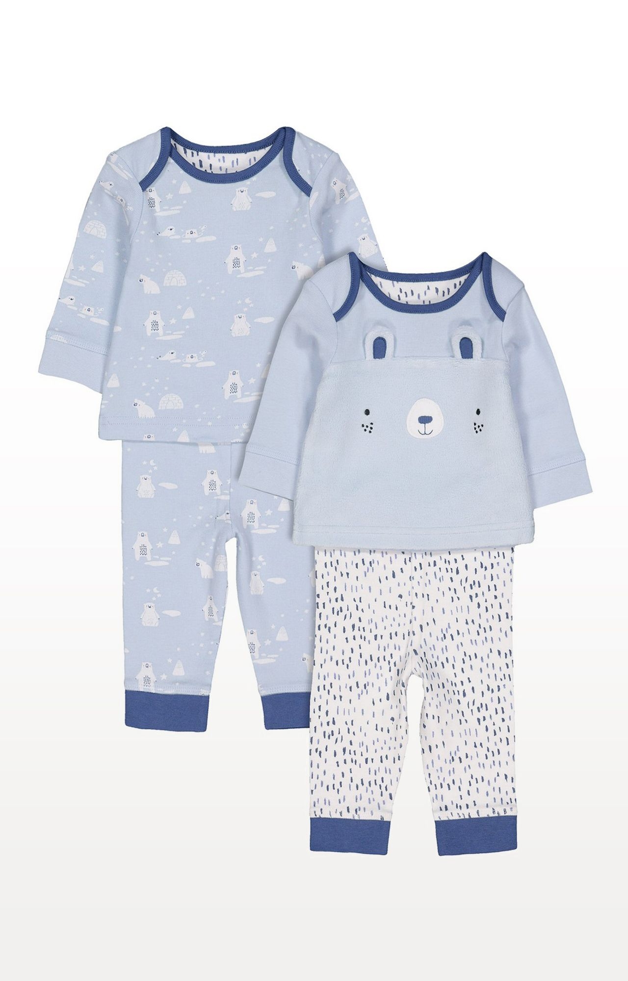 Blue Printed Polar Bear Pyjamas - Pack of 2