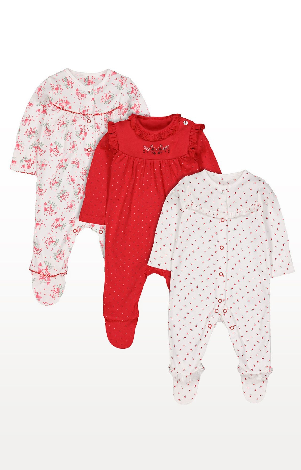 Multicoloured Printed Berry Sleepsuits - Pack of 3