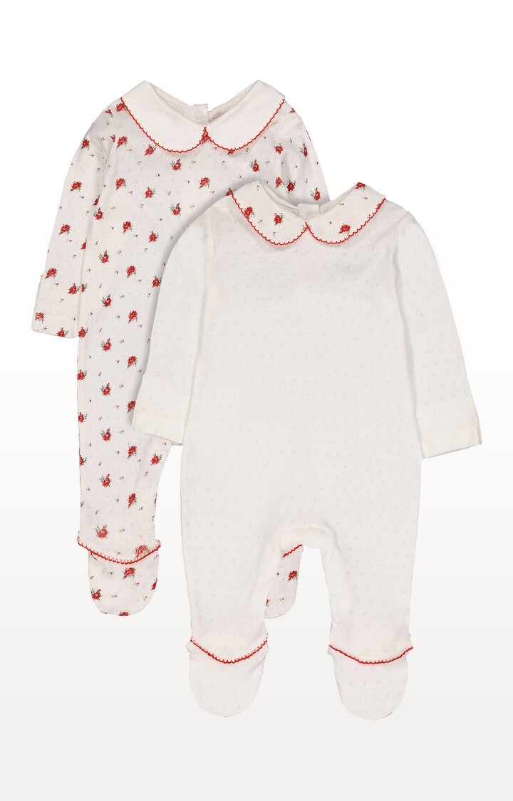 Mothercare | White Floral Pointelle Sleepsuits - Pack of 2