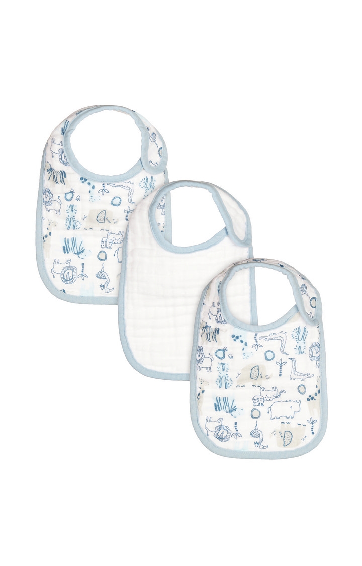 Mothercare | Blue Muslin Newborn Bibs - Pack of 3
