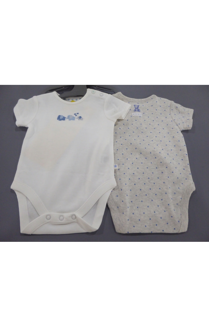 Mothercare | White and Grey Printed Romper - Pack of 2