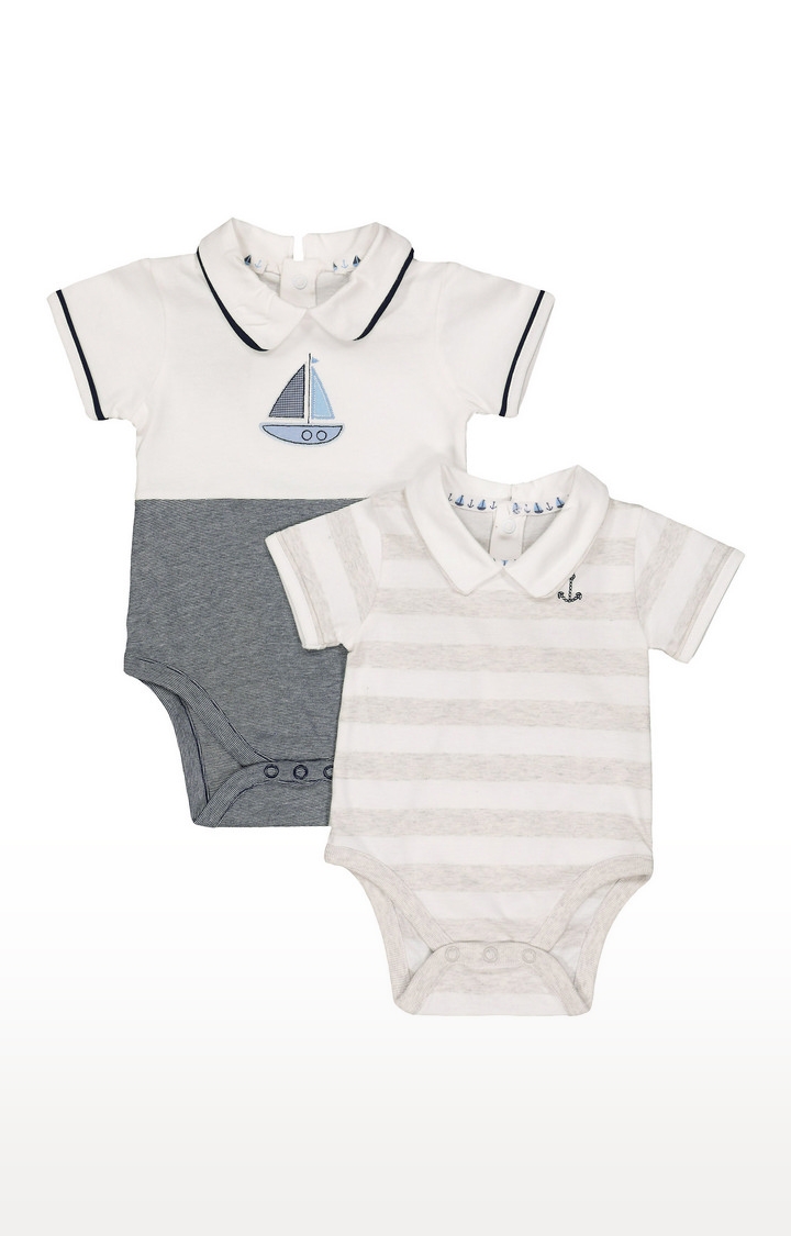 Mothercare | Grey & Blue Printed Romper - Pack of 2