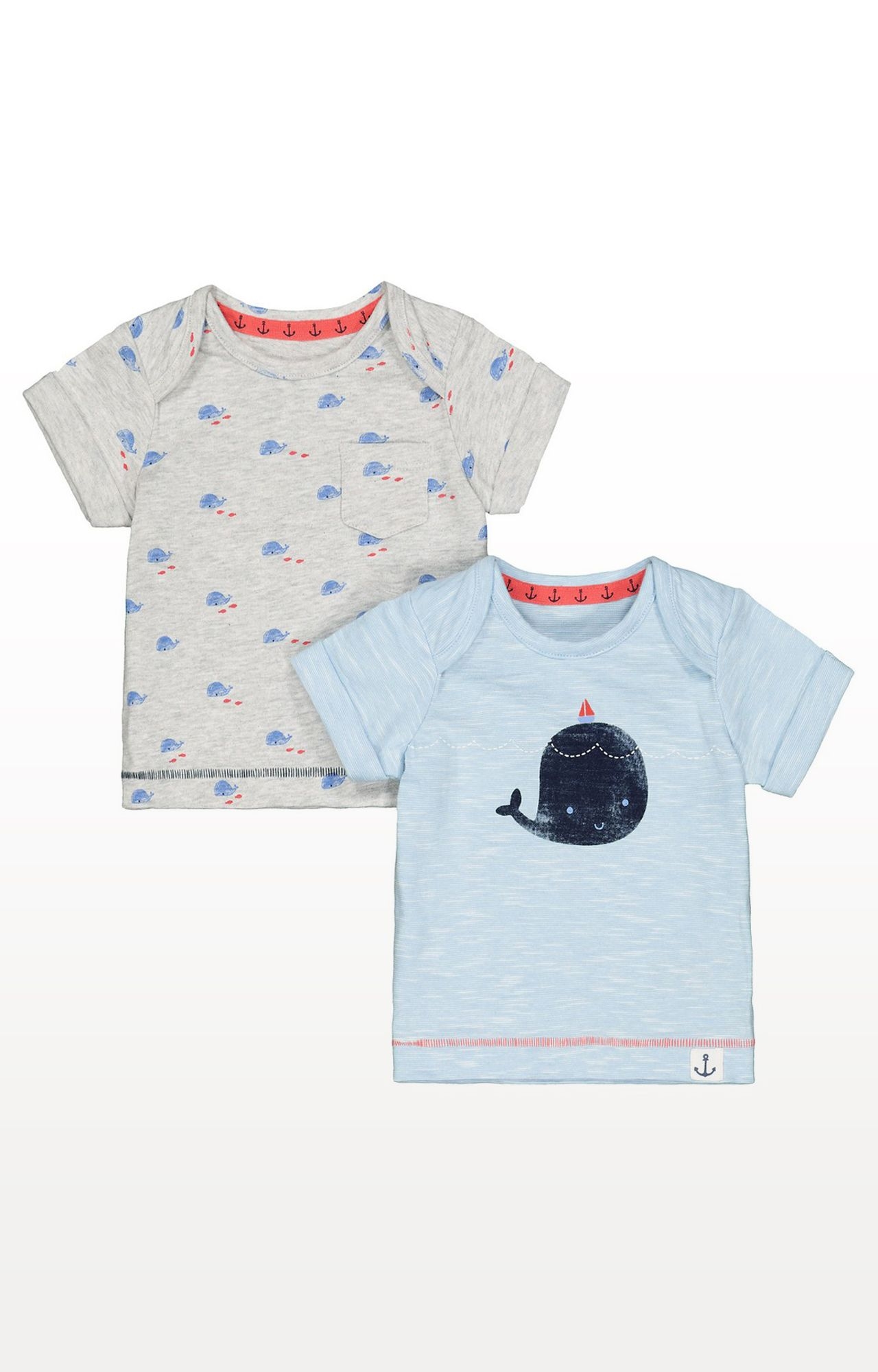Mothercare | Blue and Grey Printed Whale T-Shirts - Pack of 2