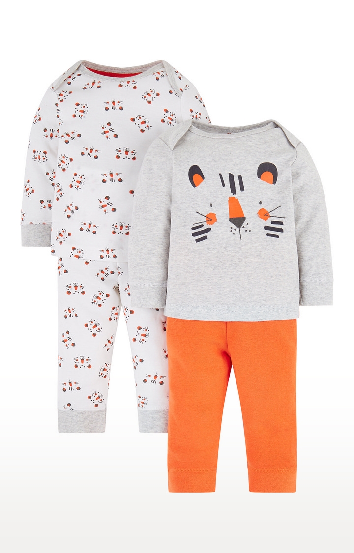 Mothercare | Grey and Orange Printed Nightsuit - Pack of 2